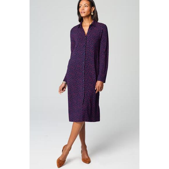 J. Jill Wearever Knit Shirt Dress Navy Blue Red Polka Dot Women's Size Plus 2X - Picture 8 of 11